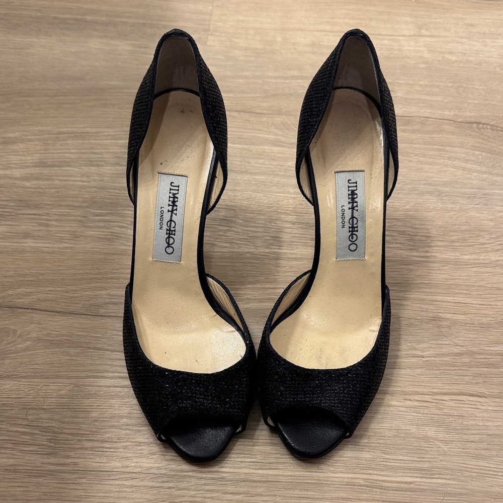 Jimmy Choo Black Peep-Toe Heels sz 38 black